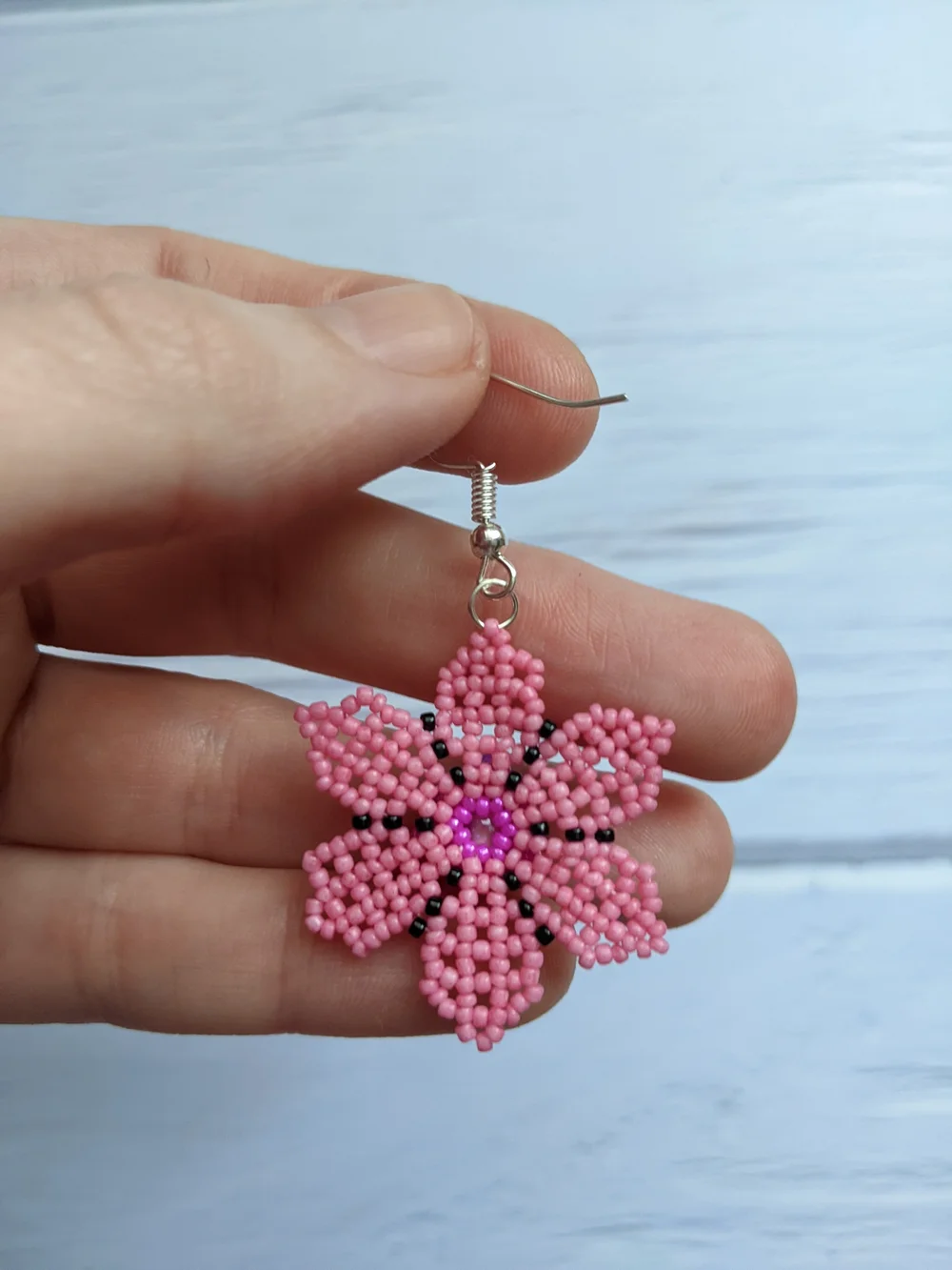 Pink Beaded Flower Drop Earrings - Women Jewelry
